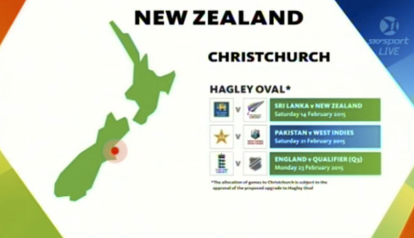 Christchurch will host Cricket World Cup match