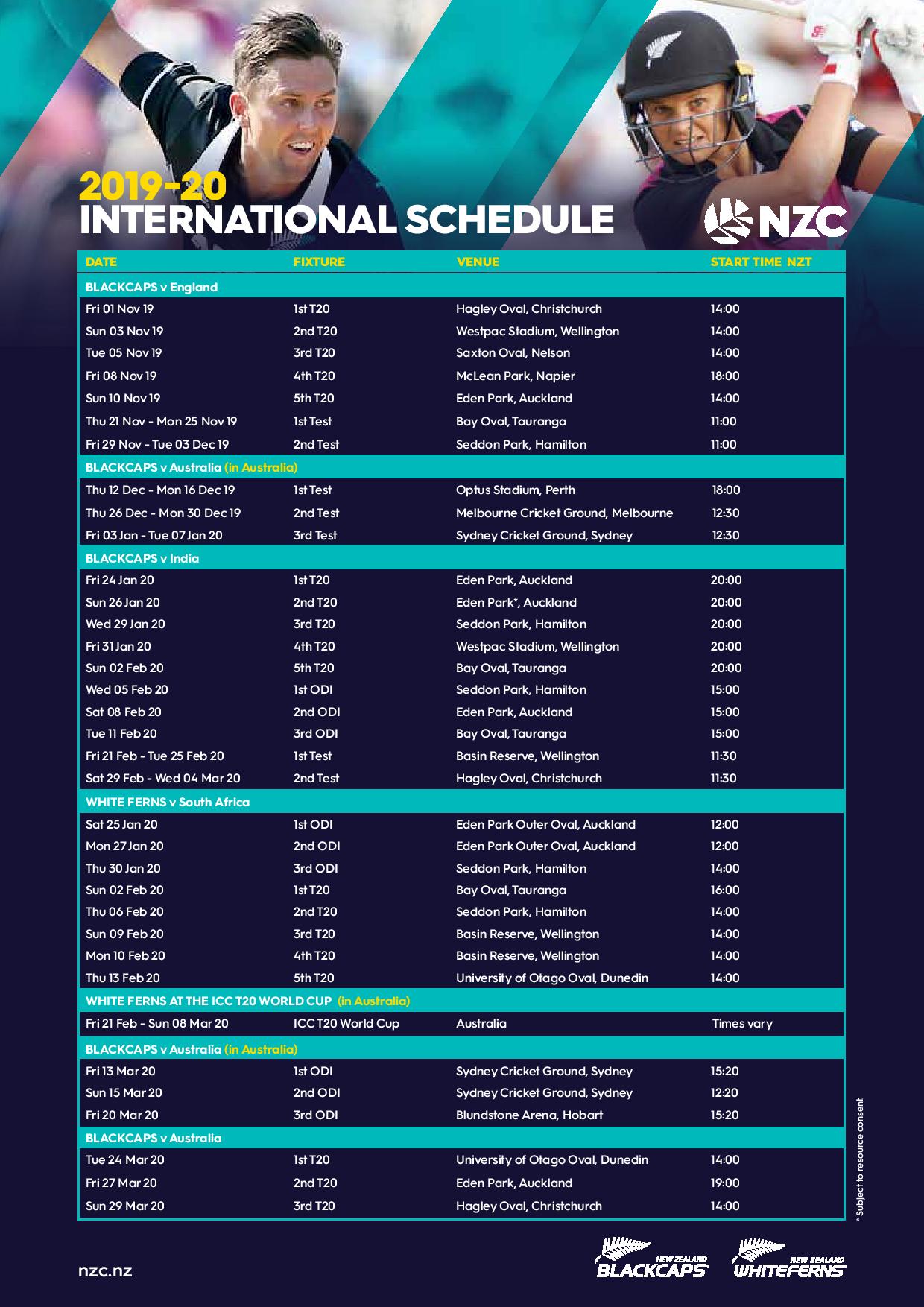 The 2019 - 2020 International Cricket Schedule - Hagley Oval