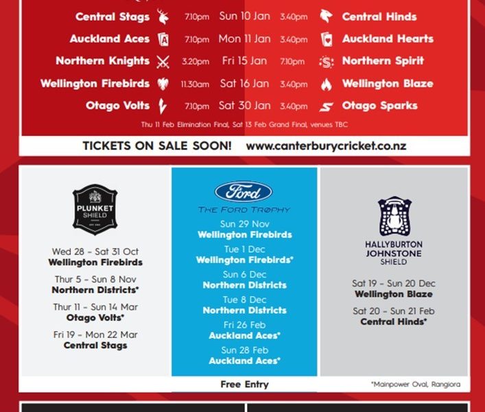 2020/2021 Hagley Oval Full Schedule 2020/2021 Hagley Oval Full Schedule