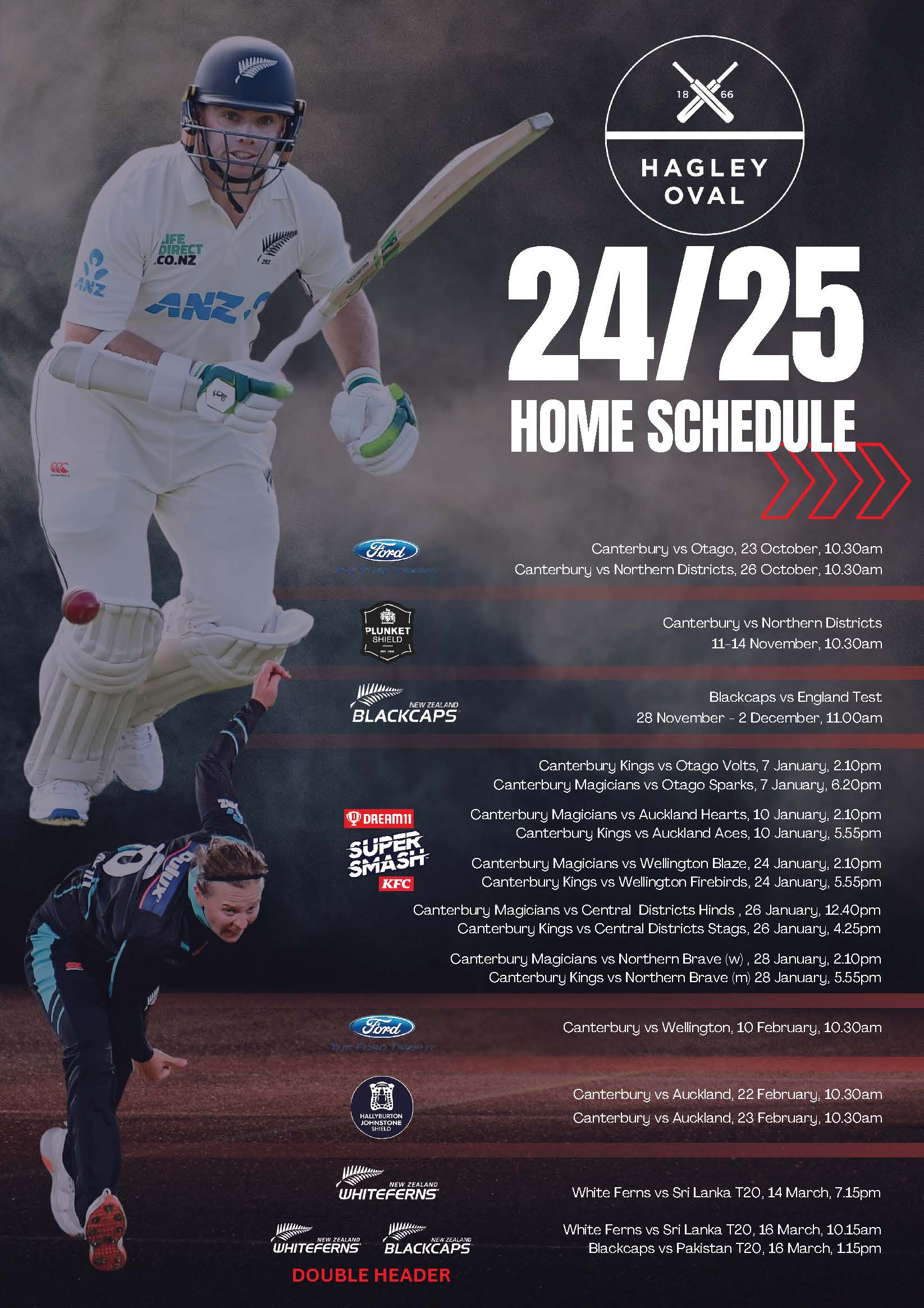 Hagley Oval Home Cricket Schedule 2024-25